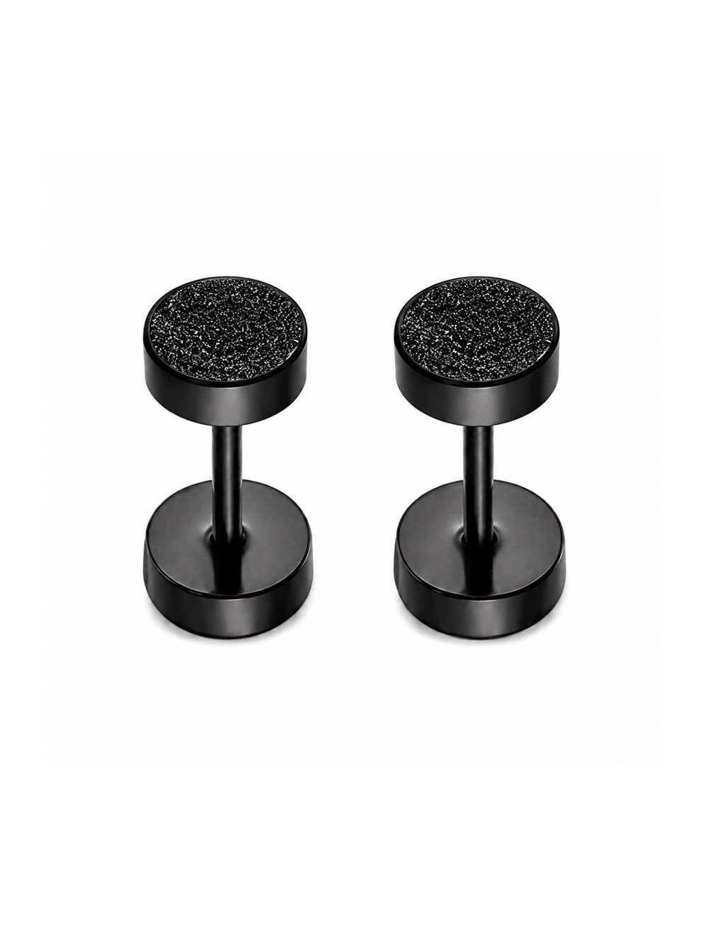 Black Textured Dot Flat Back Stud Earrings 20G Stainless Steel 4mm